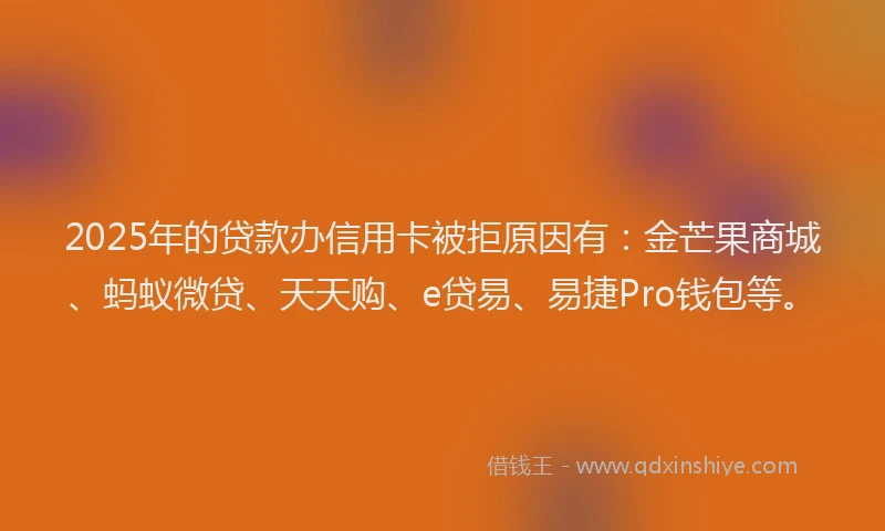 2025年的贷款办信用卡被拒原因有：金芒果商城、蚂蚁微贷、天天购、e贷易、易捷Pro钱包等。