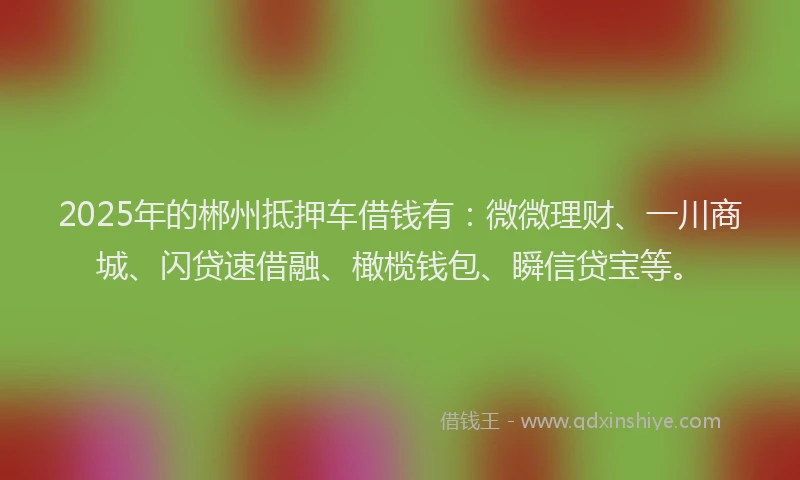2025年的郴州抵押车借钱有：微微理财、一川商城、闪贷速借融、橄榄钱包、瞬信贷宝等。