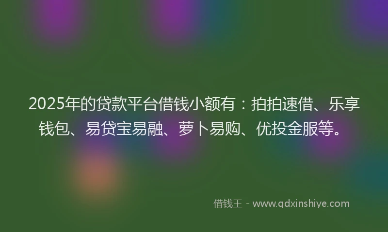 2025年的贷款平台借钱小额有：拍拍速借、乐享钱包、易贷宝易融、萝卜易购、优投金服等。