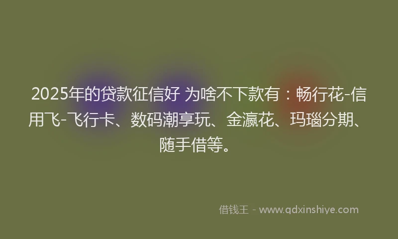 2025年的贷款征信好 为啥不下款有：畅行花-信用飞-飞行卡、数码潮享玩、金瀛花、玛瑙分期、随手借等。