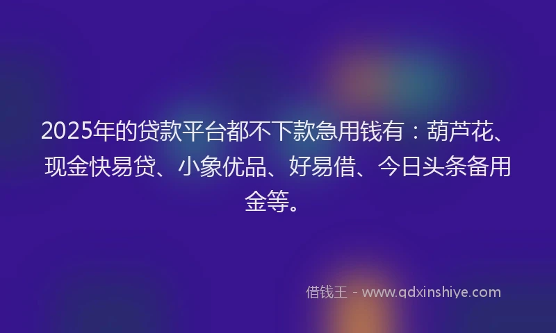 2025年的贷款平台都不下款急用钱有：葫芦花、现金快易贷、小象优品、好易借、今日头条备用金等。