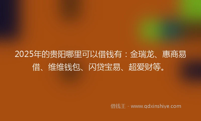 2025年的贵阳哪里可以借钱有：金瑞龙、惠商易借、维维钱包、闪贷宝易、超爱财等。