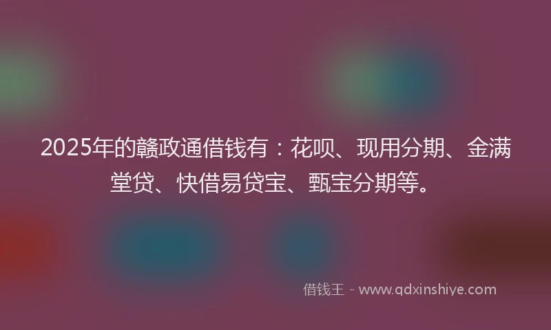 2025年的赣政通借钱有：花呗、现用分期、金满堂贷、快借易贷宝、甄宝分期等。