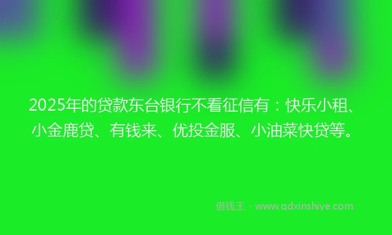 2025年的贷款东台银行不看征信有：快乐小租、小金鹿贷、有钱来、优投金服、小油菜快贷等。