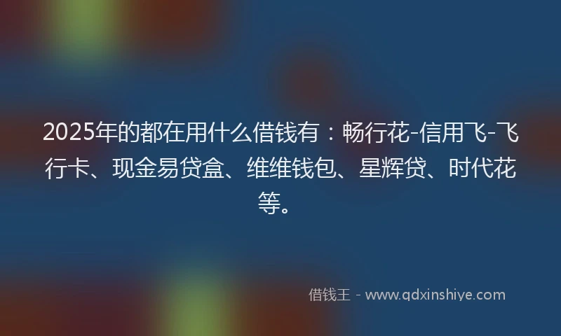 2025年的都在用什么借钱有：畅行花-信用飞-飞行卡、现金易贷盒、维维钱包、星辉贷、时代花等。