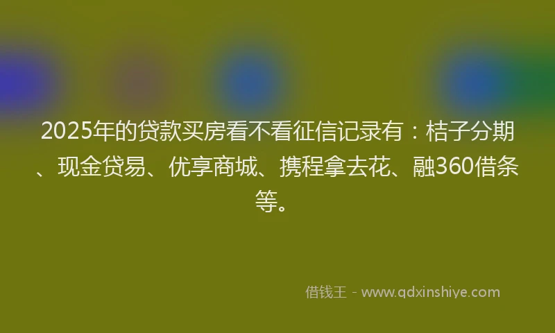2025年的贷款买房看不看征信记录有：桔子分期、现金贷易、优享商城、携程拿去花、融360借条等。