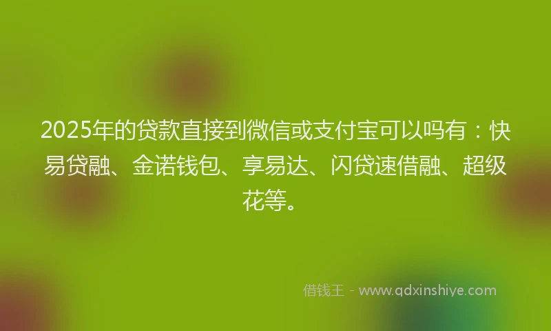 2025年的贷款直接到微信或支付宝可以吗有：快易贷融、金诺钱包、享易达、闪贷速借融、超级花等。