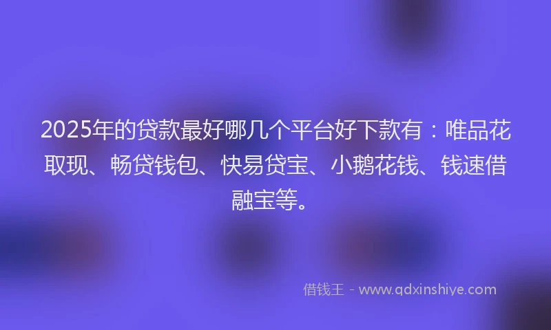 2025年的贷款最好哪几个平台好下款有：唯品花取现、畅贷钱包、快易贷宝、小鹅花钱、钱速借融宝等。