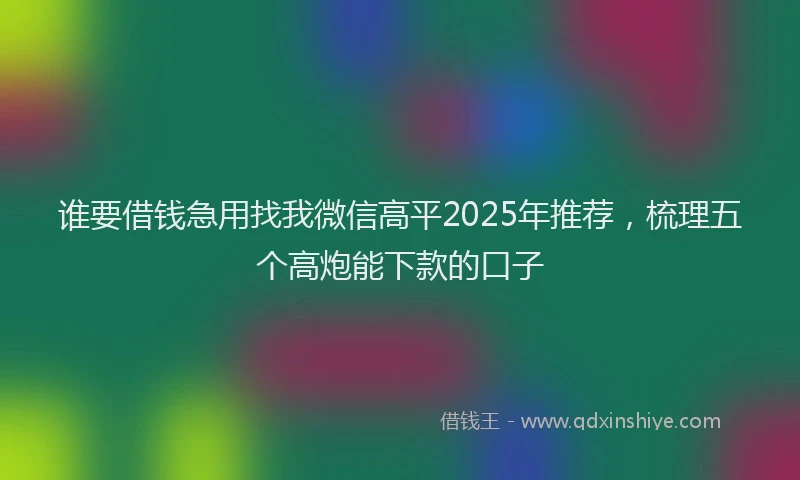 谁要借钱急用找我微信高平2025年推荐，梳理五个高炮能下款的口子