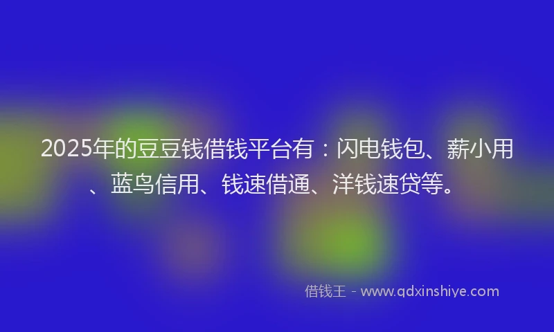 2025年的豆豆钱借钱平台有：闪电钱包、薪小用、蓝鸟信用、钱速借通、洋钱速贷等。
