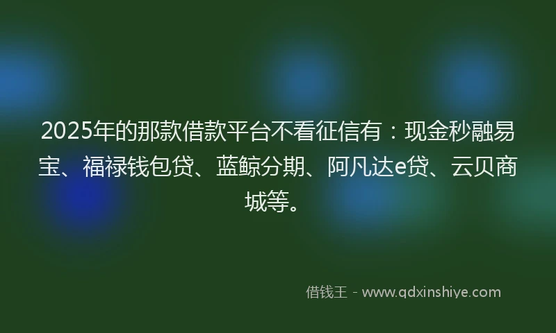 2025年的那款借款平台不看征信有：现金秒融易宝、福禄钱包贷、蓝鲸分期、阿凡达e贷、云贝商城等。