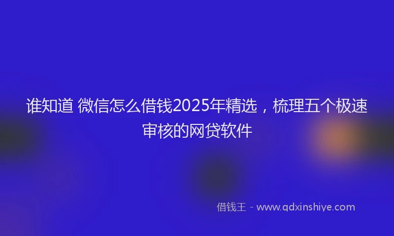 谁知道 微信怎么借钱2025年精选，梳理五个极速审核的网贷软件