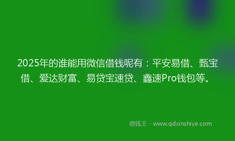 2025年的谁能用微信借钱呢有：平安易借、甄宝借、爱达财富、易贷宝速贷、鑫速Pro钱包等。