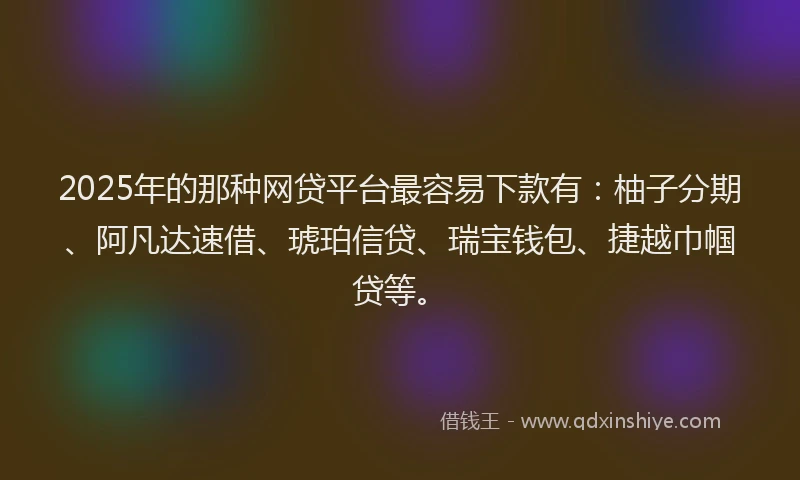2025年的那种网贷平台最容易下款有：柚子分期、阿凡达速借、琥珀信贷、瑞宝钱包、捷越巾帼贷等。