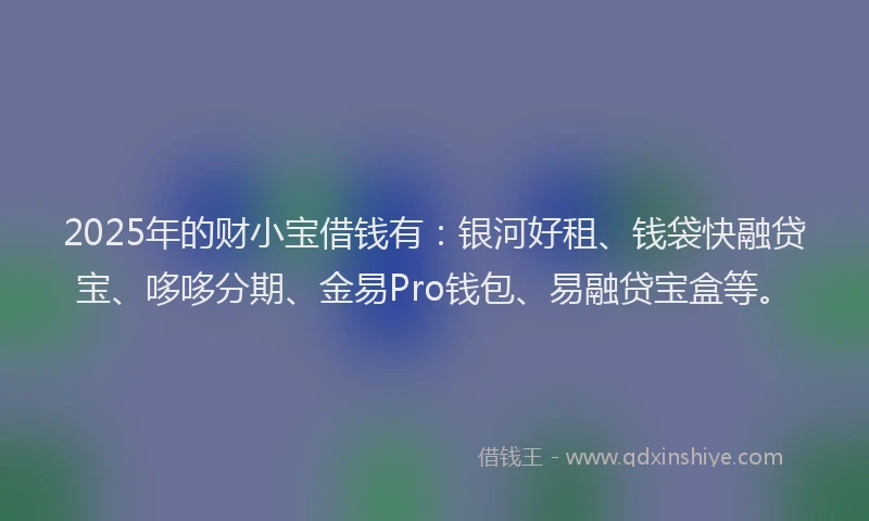 2025年的财小宝借钱有：银河好租、钱袋快融贷宝、哆哆分期、金易Pro钱包、易融贷宝盒等。