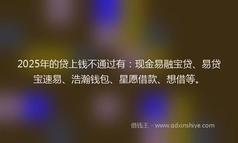 2025年的贷上钱不通过有：现金易融宝贷、易贷宝速易、浩瀚钱包、星愿借款、想借等。