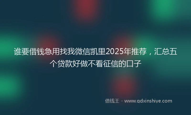谁要借钱急用找我微信凯里2025年推荐，汇总五个贷款好做不看征信的口子