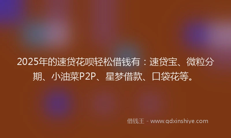 2025年的速贷花呗轻松借钱有：速贷宝、微粒分期、小油菜P2P、星梦借款、口袋花等。