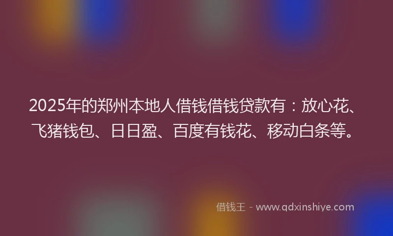 2025年的郑州本地人借钱借钱贷款有：放心花、飞猪钱包、日日盈、百度有钱花、移动白条等。