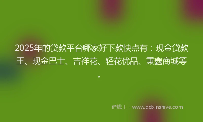 2025年的贷款平台哪家好下款快点有：现金贷款王、现金巴士、吉祥花、轻花优品、秉鑫商城等。