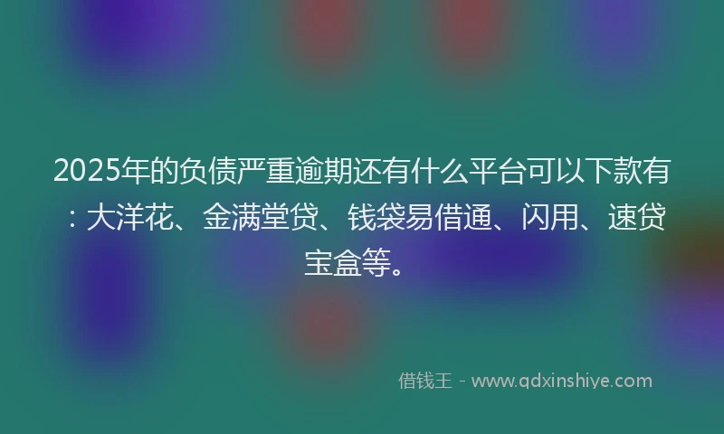 2025年的负债严重逾期还有什么平台可以下款有：大洋花、金满堂贷、钱袋易借通、闪用、速贷宝盒等。