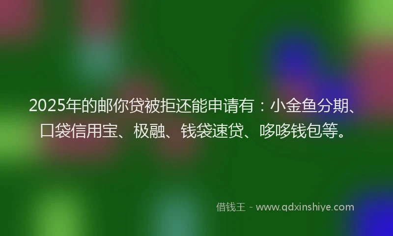2025年的邮你贷被拒还能申请有：小金鱼分期、口袋信用宝、极融、钱袋速贷、哆哆钱包等。