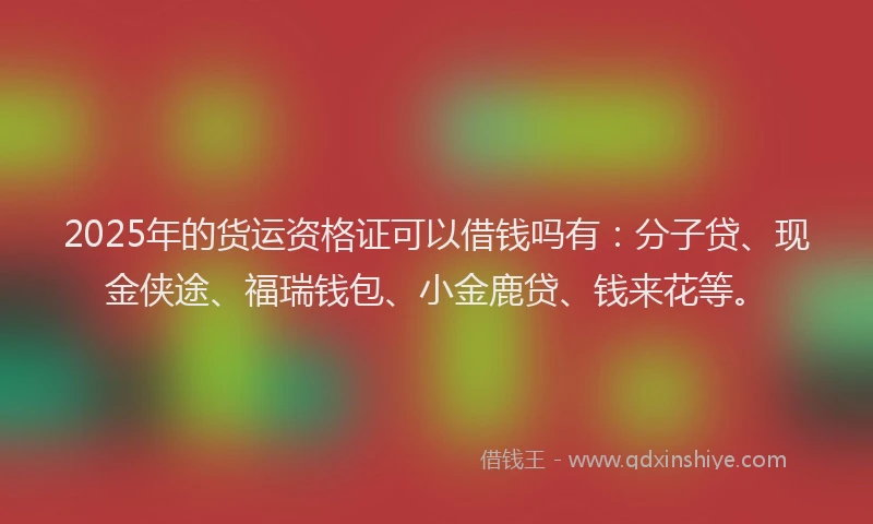 2025年的货运资格证可以借钱吗有：分子贷、现金侠途、福瑞钱包、小金鹿贷、钱来花等。