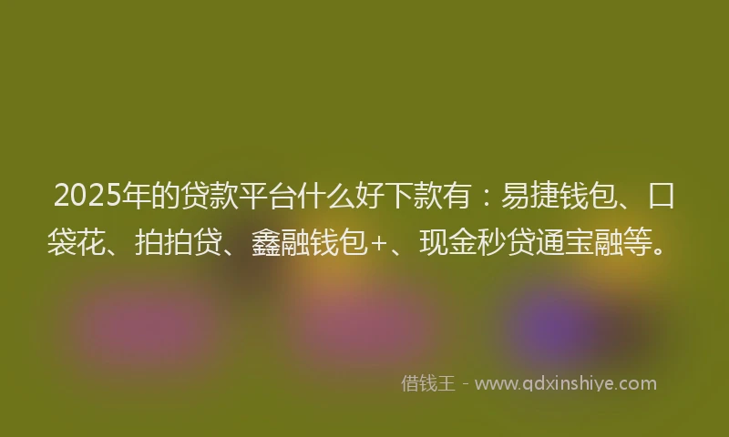2025年的贷款平台什么好下款有：易捷钱包、口袋花、拍拍贷、鑫融钱包+、现金秒贷通宝融等。