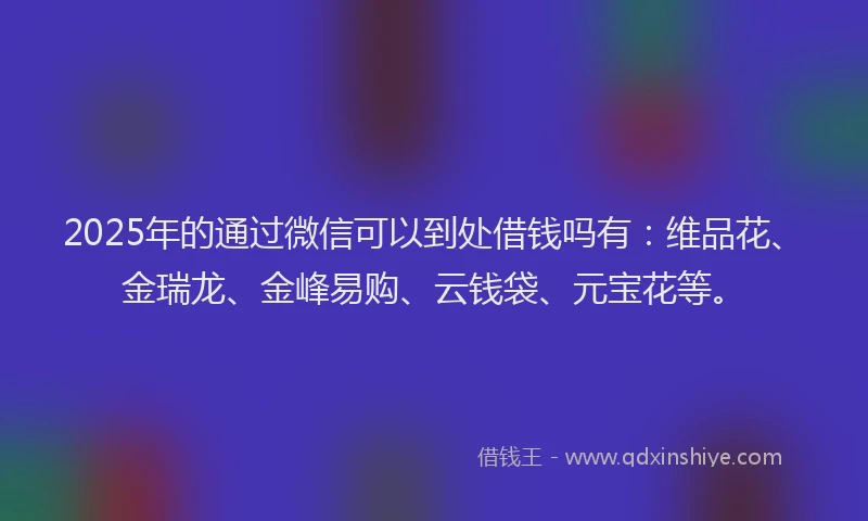 2025年的通过微信可以到处借钱吗有：维品花、金瑞龙、金峰易购、云钱袋、元宝花等。