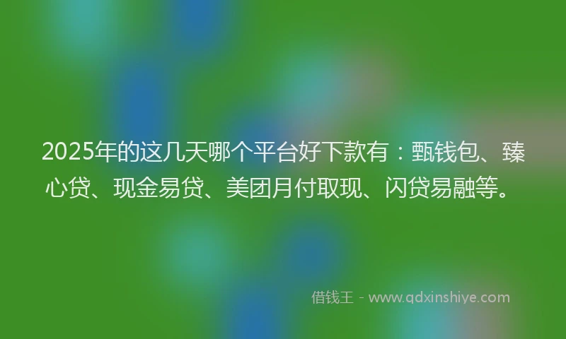 2025年的这几天哪个平台好下款有：甄钱包、臻心贷、现金易贷、美团月付取现、闪贷易融等。