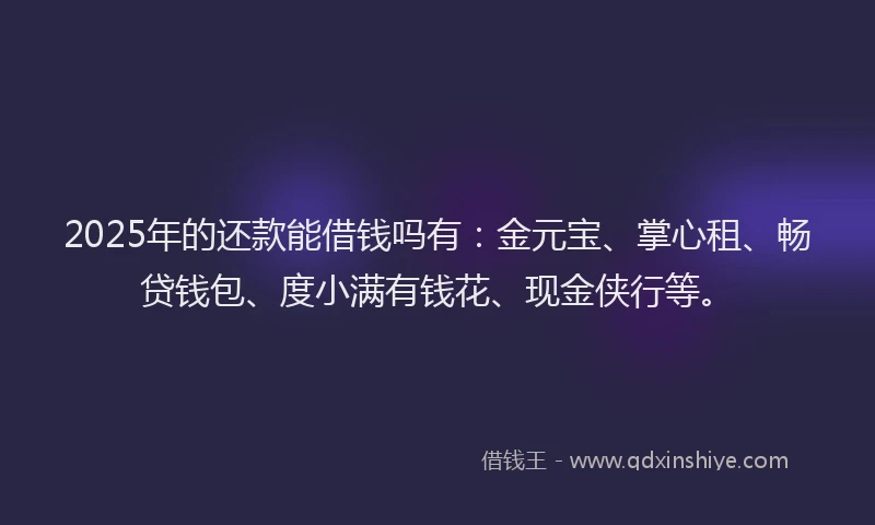 2025年的还款能借钱吗有：金元宝、掌心租、畅贷钱包、度小满有钱花、现金侠行等。