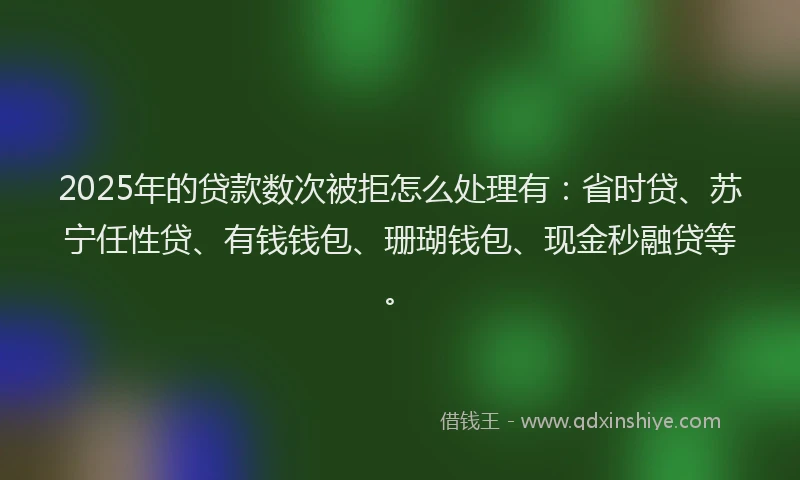 2025年的贷款数次被拒怎么处理有：省时贷、苏宁任性贷、有钱钱包、珊瑚钱包、现金秒融贷等。