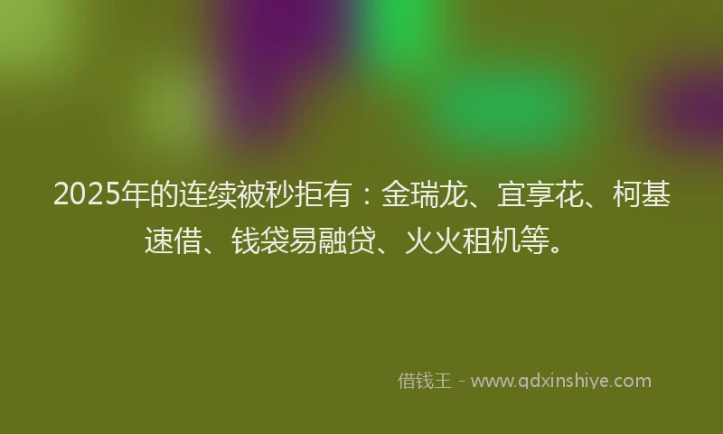 2025年的连续被秒拒有：金瑞龙、宜享花、柯基速借、钱袋易融贷、火火租机等。