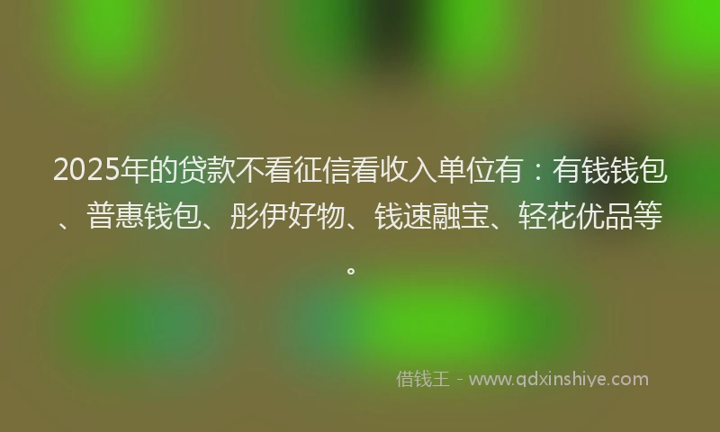 2025年的贷款不看征信看收入单位有：有钱钱包、普惠钱包、彤伊好物、钱速融宝、轻花优品等。