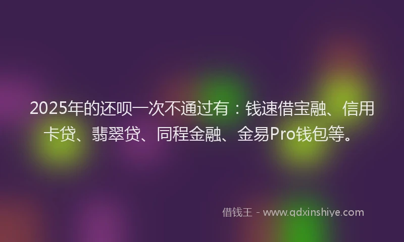 2025年的还呗一次不通过有：钱速借宝融、信用卡贷、翡翠贷、同程金融、金易Pro钱包等。