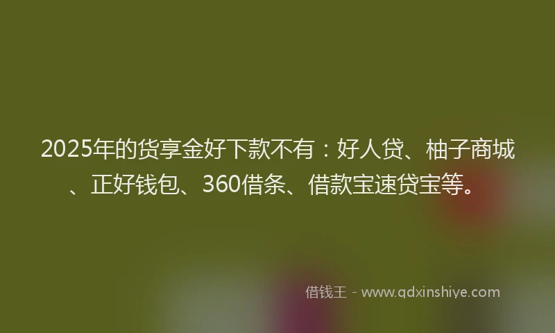 2025年的货享金好下款不有：好人贷、柚子商城、正好钱包、360借条、借款宝速贷宝等。