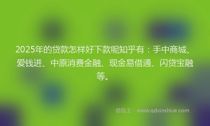 2025年的贷款怎样好下款呢知乎有：手中商城、爱钱进、中原消费金融、现金易借通、闪贷宝融等。