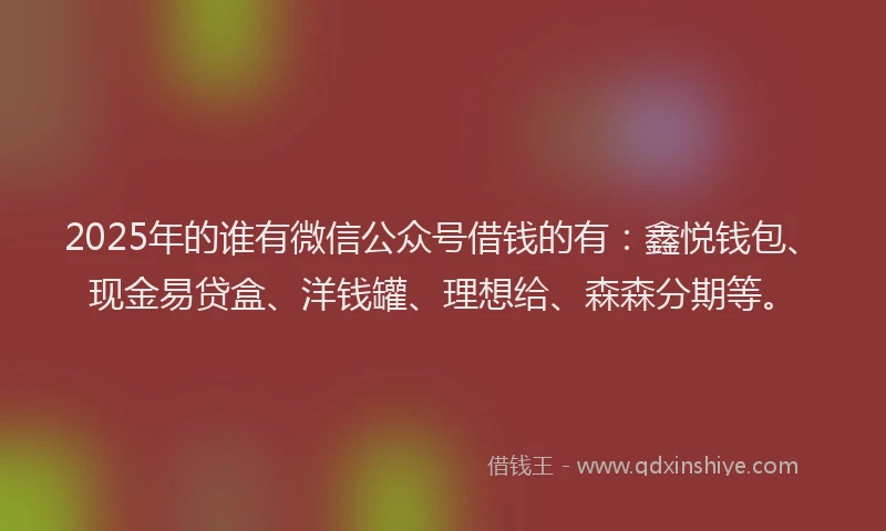 2025年的谁有微信公众号借钱的有：鑫悦钱包、现金易贷盒、洋钱罐、理想给、森森分期等。