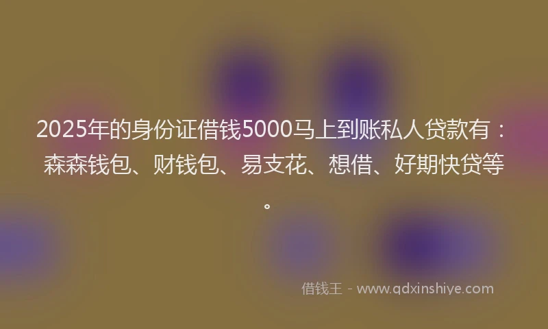 2025年的身份证借钱5000马上到账私人贷款有：森森钱包、财钱包、易支花、想借、好期快贷等。