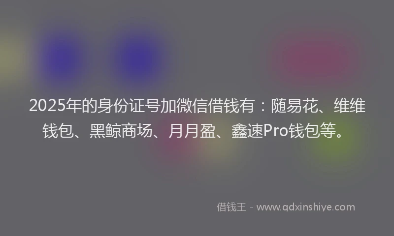 2025年的身份证号加微信借钱有：随易花、维维钱包、黑鲸商场、月月盈、鑫速Pro钱包等。