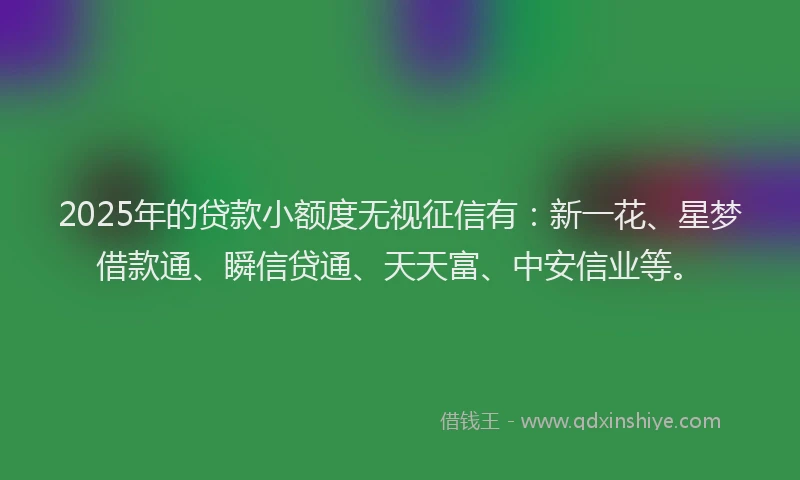 2025年的贷款小额度无视征信有：新一花、星梦借款通、瞬信贷通、天天富、中安信业等。