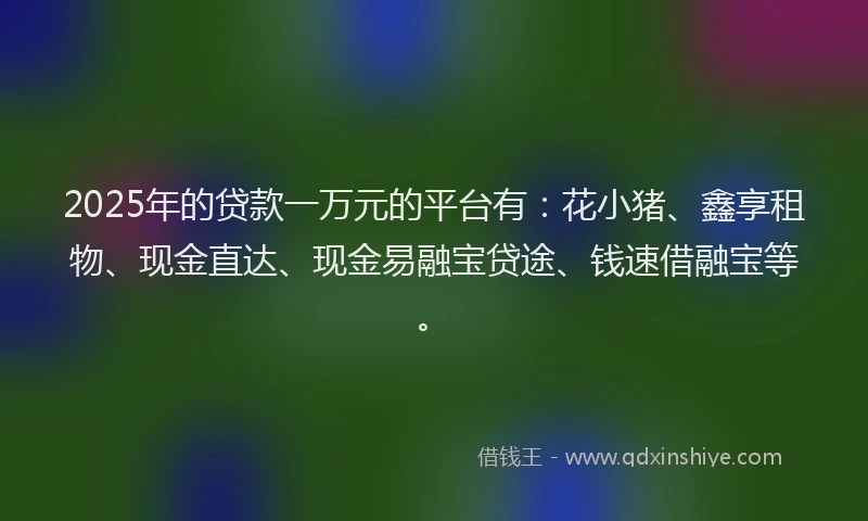 2025年的贷款一万元的平台有：花小猪、鑫享租物、现金直达、现金易融宝贷途、钱速借融宝等。