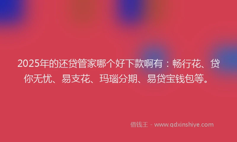 2025年的还贷管家哪个好下款啊有：畅行花、贷你无忧、易支花、玛瑙分期、易贷宝钱包等。