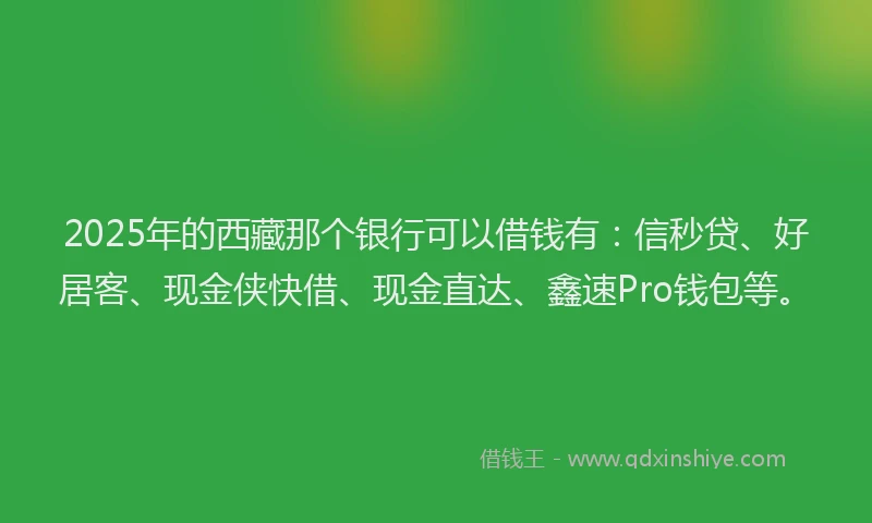 2025年的西藏那个银行可以借钱有：信秒贷、好居客、现金侠快借、现金直达、鑫速Pro钱包等。