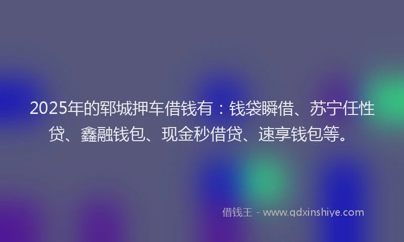 2025年的郓城押车借钱有：钱袋瞬借、苏宁任性贷、鑫融钱包、现金秒借贷、速享钱包等。