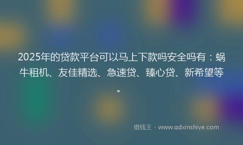 2025年的贷款平台可以马上下款吗安全吗有：蜗牛租机、友佳精选、急速贷、臻心贷、新希望等。