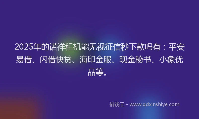 2025年的诺祥租机能无视征信秒下款吗有：平安易借、闪借快贷、海印金服、现金秘书、小象优品等。