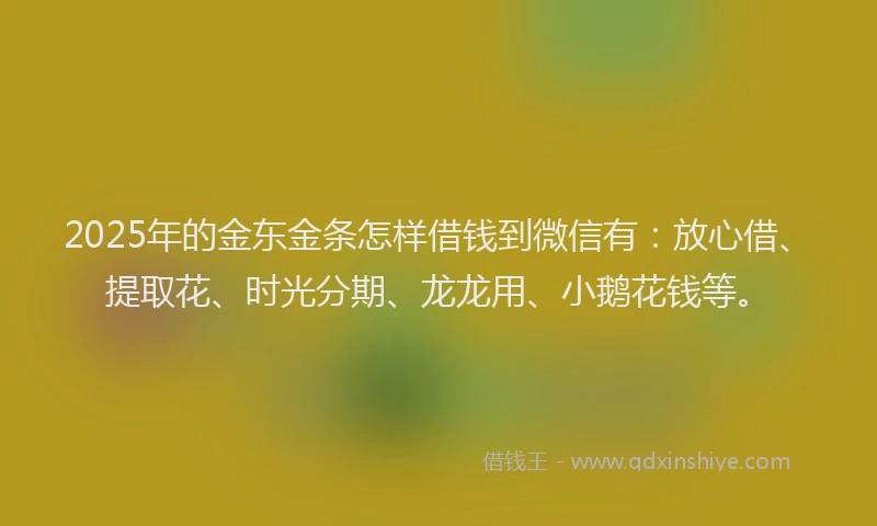 2025年的金东金条怎样借钱到微信有：放心借、提取花、时光分期、龙龙用、小鹅花钱等。
