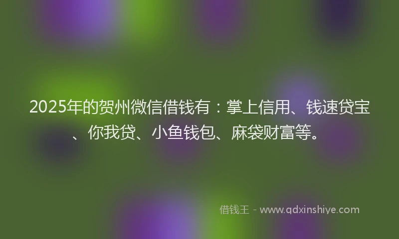 2025年的贺州微信借钱有：掌上信用、钱速贷宝、你我贷、小鱼钱包、麻袋财富等。