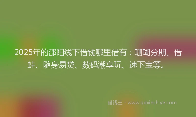 2025年的邵阳线下借钱哪里借有：珊瑚分期、借蛙、随身易贷、数码潮享玩、速下宝等。